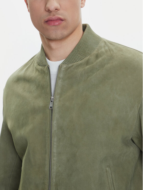 BOSS BOSS Geacă de piele H-Muller 50543213 Verde Regular Fit