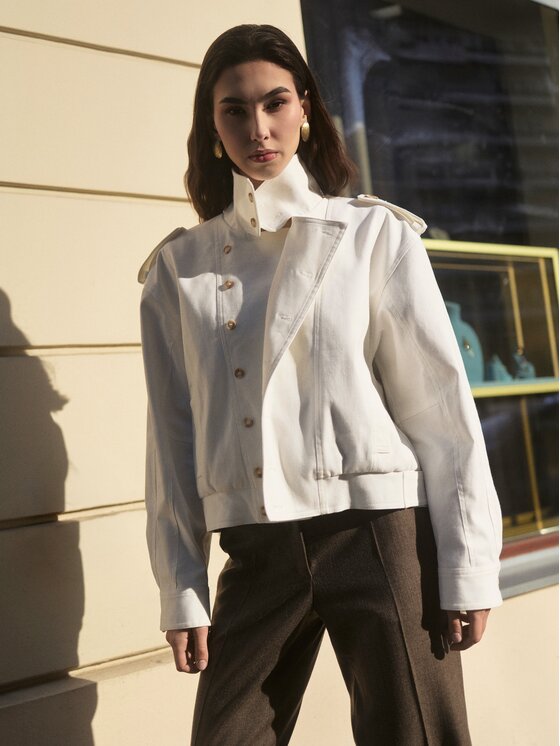 Entelier Entelier Kurtka przejściowa krótka pudełkowa Biały Modern Relaxed Fit
