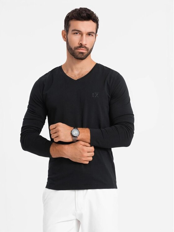 Ombre Ombre Longsleeve OM-LSBC-0123 Czarny Slim Fit