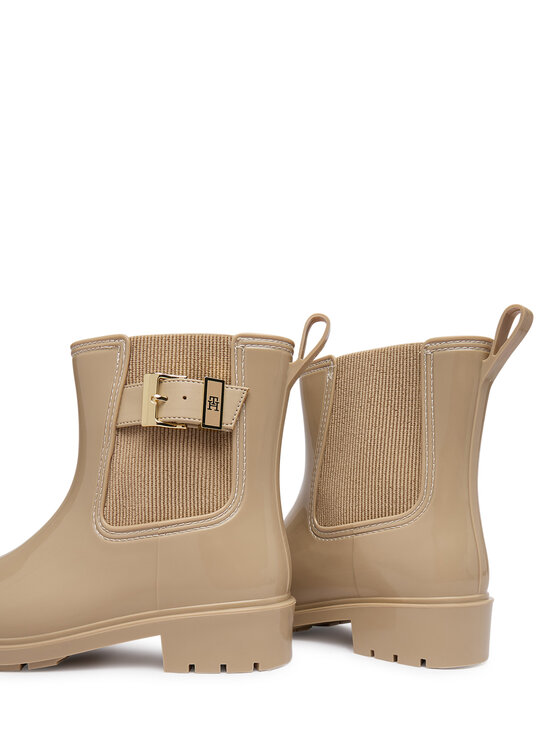 Tommy Hilfiger Tommy Hilfiger Gumáky Th Buckle Glossy Ankle Rain Boot FW0FW09543 Béžová