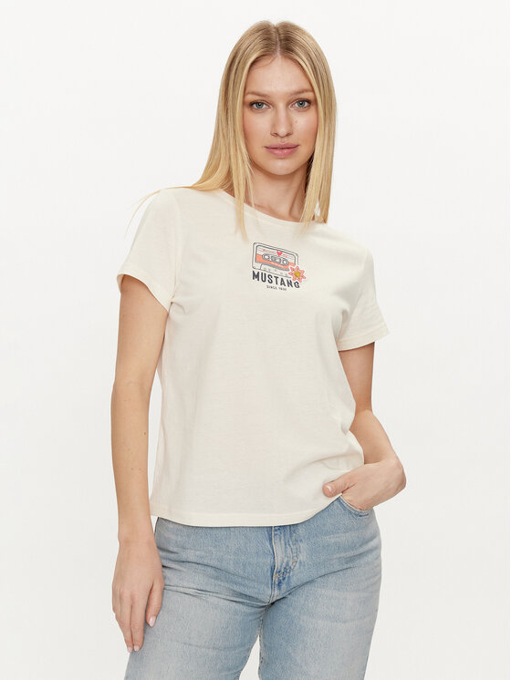 Mustang Mustang T-Shirt Alina 1014233 Εκρού Regular Fit
