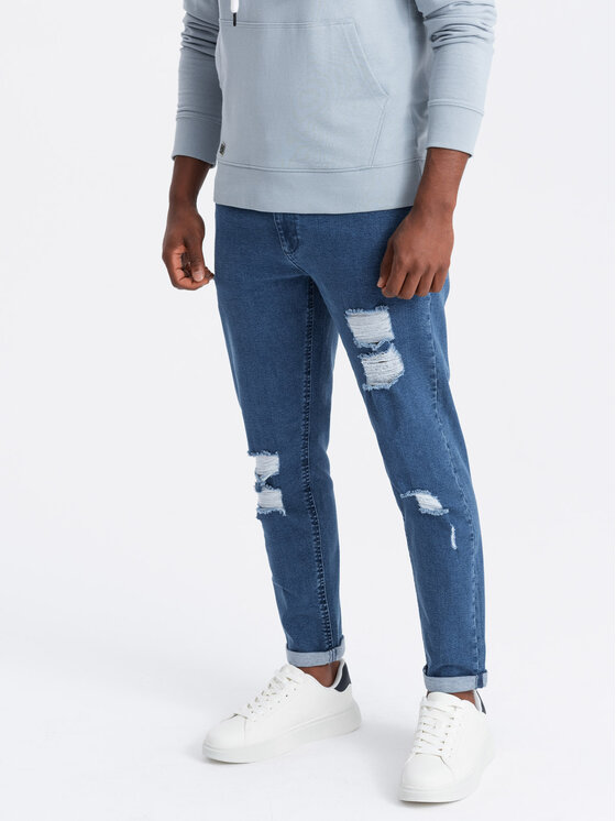 Ombre Ombre Jeansy OM-PADP-0163 Niebieski Taper Fit