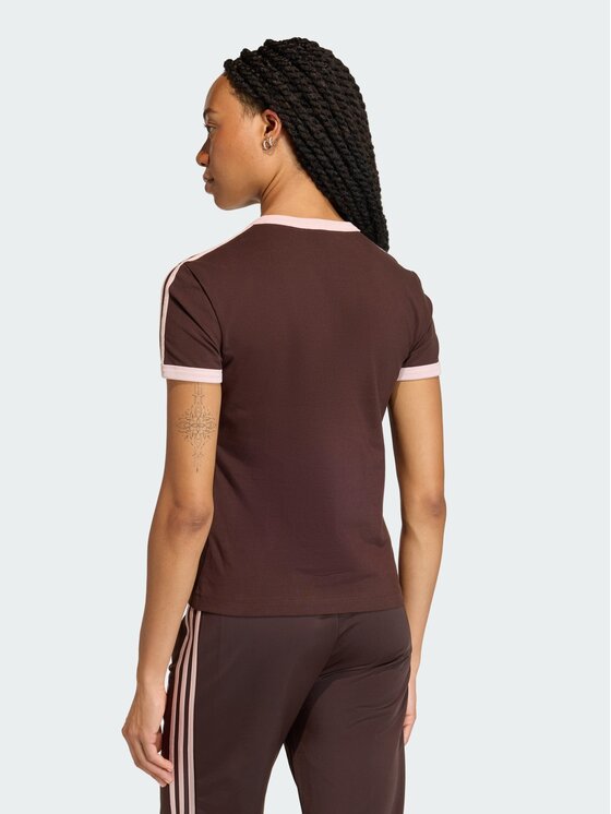 adidas adidas T-Shirt 3 STRIPES SLIM TEE Brązowy Slim Fit