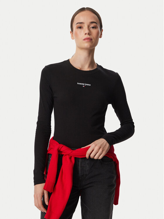Tommy Jeans Bluză Classic Logo DW0DW23248 Negru Slim Fit