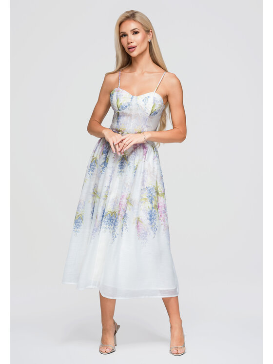 Ombre Ombre Sukienka letnia OW-DLR-E0018 Biały Slim Fit