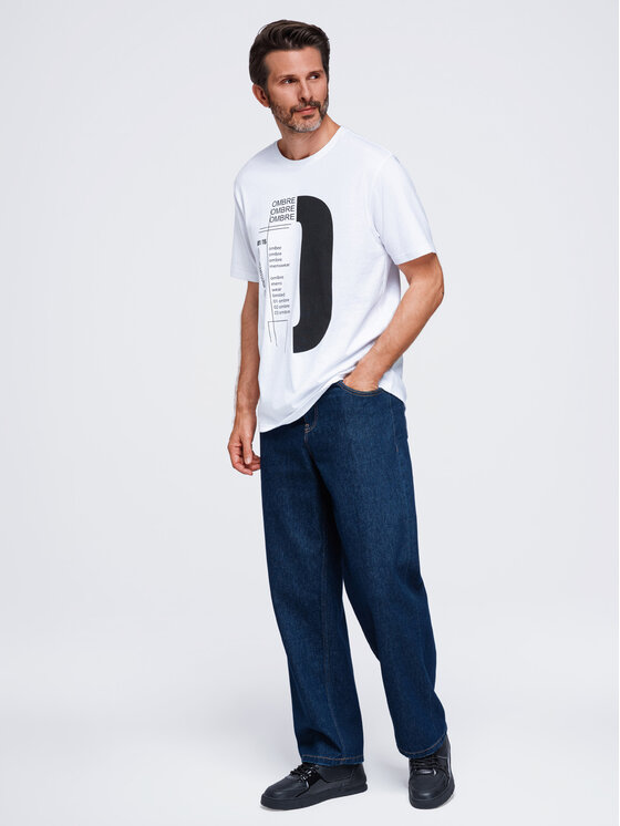 Ombre Ombre T-Shirt OM-TSPT-0299 Biały Regular Fit