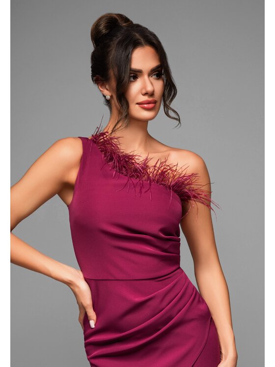 Ombre Ombre Sukienka koktajlowa LA-OM-DLR018 Bordowy Regular Fit