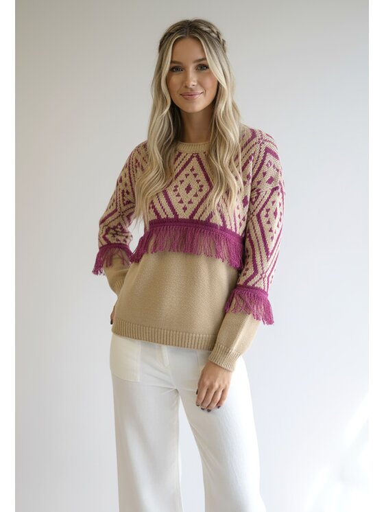 FIGL FIGL Svetr M1265 Béžová Regular Fit