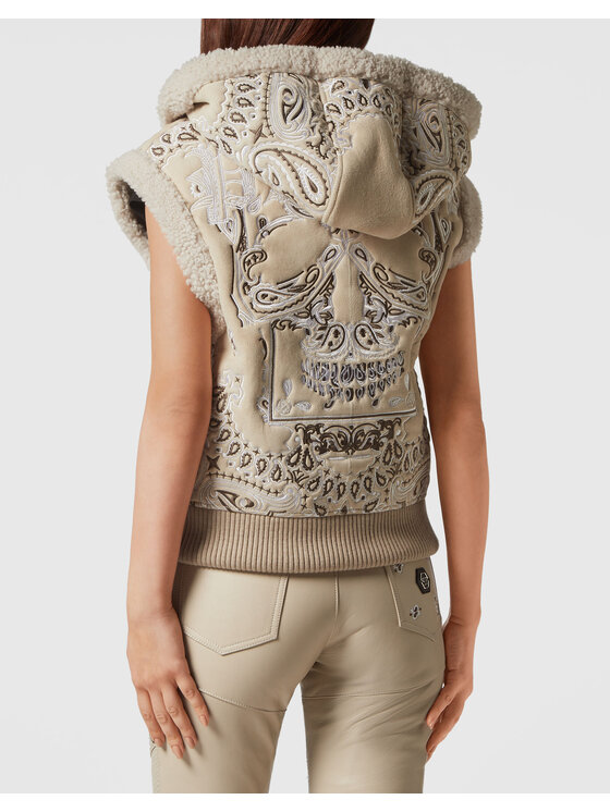 PHILIPP PLEIN PHILIPP PLEIN Bezrękawnik 6787 Beżowy Short Fit