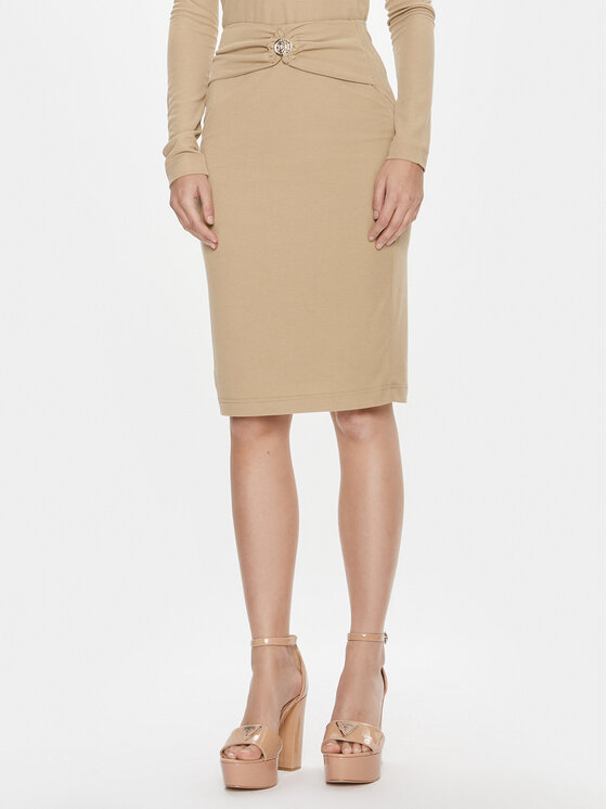 Guess Minigonna W4RD81 KAQL2 Beige Bodycon Fit, taglia : M