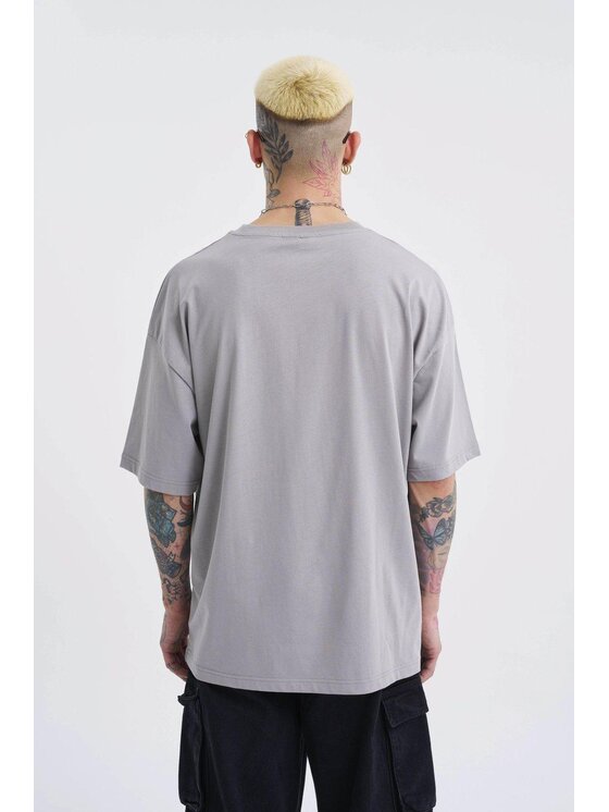 MyStars MyStars T-Shirt Koszulka Z Krótkim Rękawem Oversize Męska Szara Machinist Dangerous L Szary Oversize