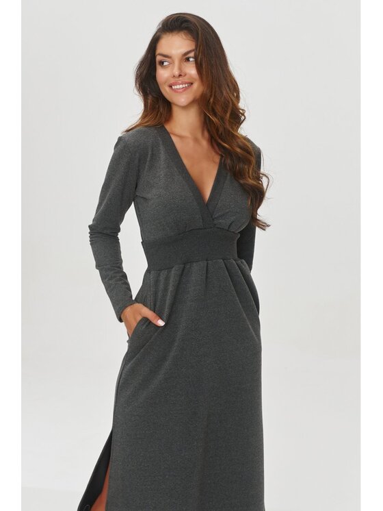 Makadamia Makadamia Sukienka codzienna M844 Szary Comfortable Fit