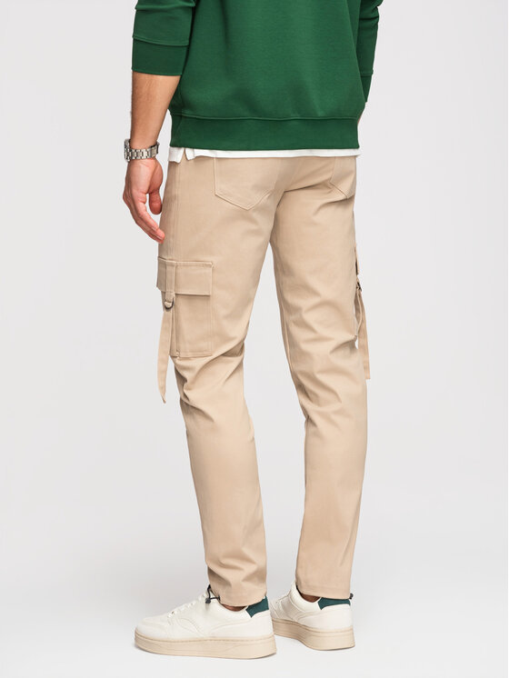 Ombre Ombre Spodnie cargo P1516 Beżowy Regular Fit