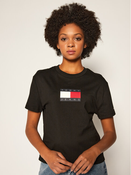 Tommy Jeans Marškinėliai Flag Tee DW0DW08471 Juoda Regular Fit • Modivo.lt