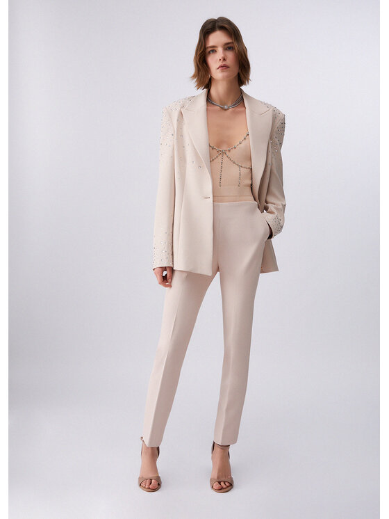 Liu Jo Liu Jo Spodnie materiałowe PA6006T2527X0753 Kremowy Slim Fit