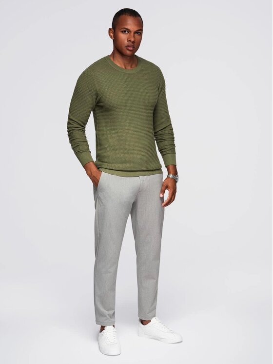Ombre Ombre Sweter OM-SWSW-0181 Zielony Slim Fit