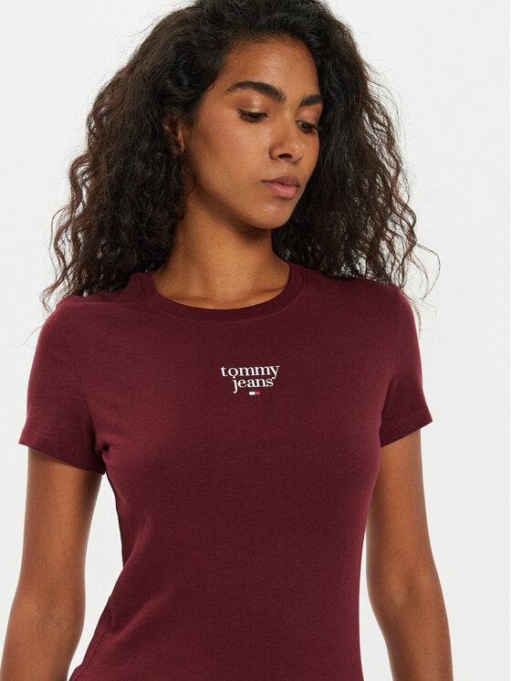 Tommy Jeans Tommy Jeans Тишърт Tjw Slim Essential Logo DW0DW18800 Бордо Slim Fit