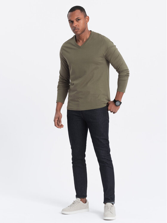 Ombre Ombre Longsleeve OM-LSBL-0108 Zielony Classic Fit