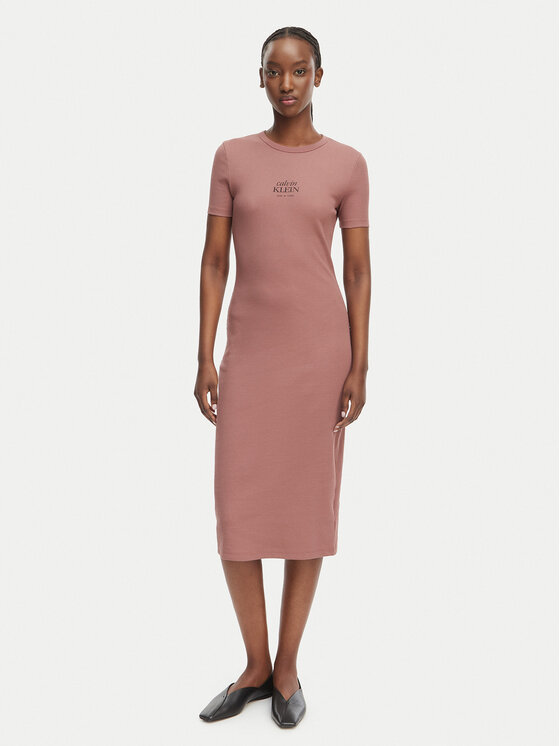 Calvin Klein Jeans Rochie de vară LV044F241G Maro deschis Slim Fit