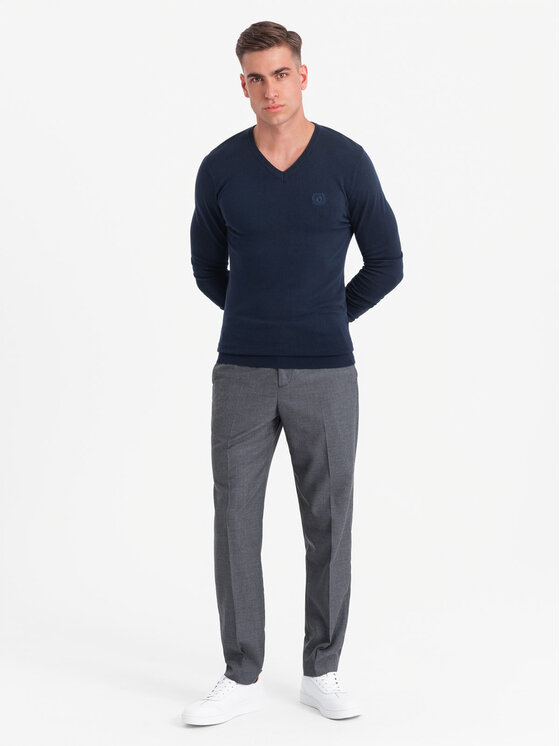 Ombre Ombre Sweter OM-SWBS-0107 Granatowy Regular Fit