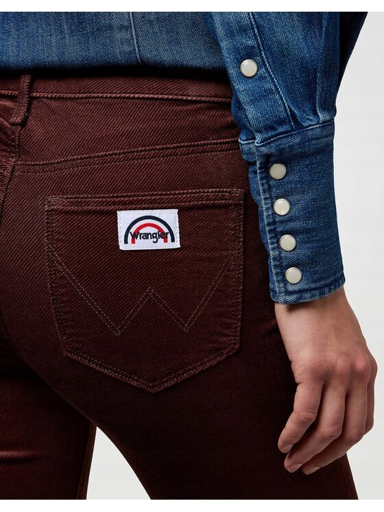 Wrangler Wrangler Spodnie materiałowe Flare Brązowy Flare Fit