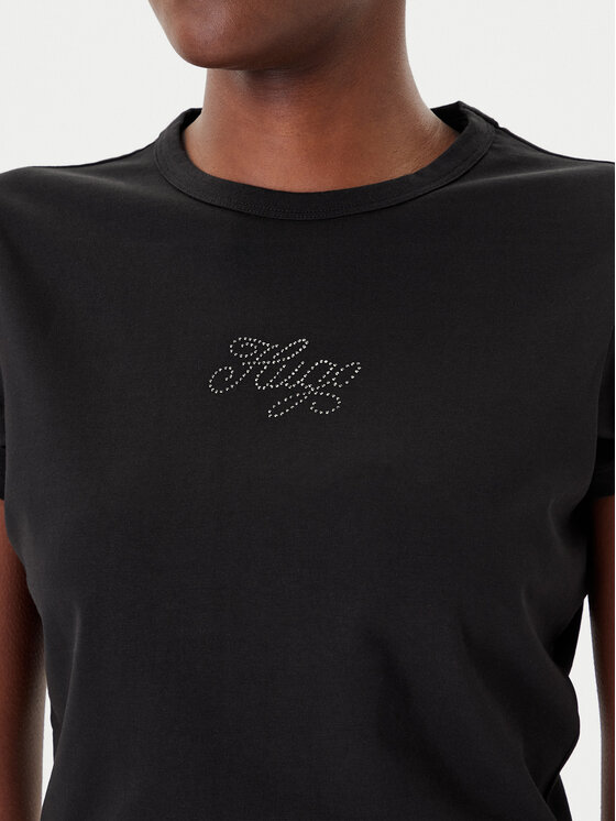 HUGO HUGO T-Shirt Rhinestone 50551404 Černá Slim Fit
