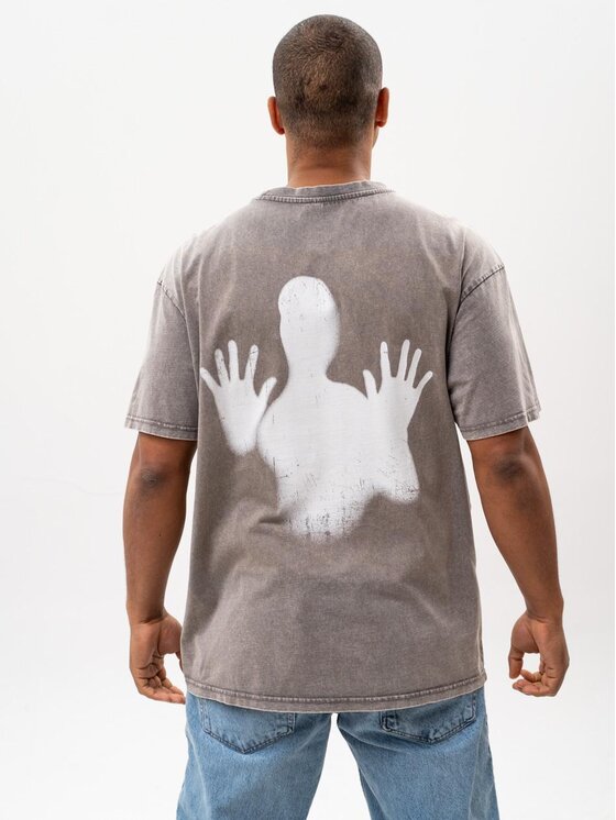 MyStars MyStars T-Shirt Koszulka Z Krótkim Rękawem Oversize Męska Sprana Khaki MyStars Creepy M Khaki Oversize