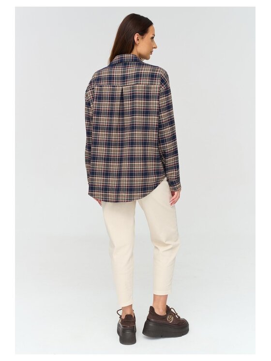 Makadamia Makadamia Koszula C82 Bordowy Loose Fit