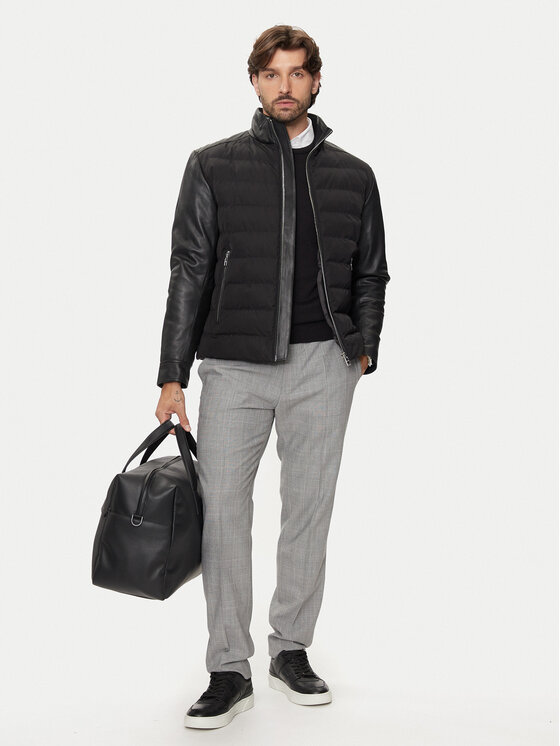 BOSS BOSS Ādas jaka C-Mersino 50518724 Melns Regular Fit