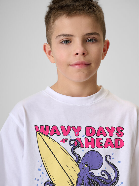 4F 4F T-Shirt WAVE RIDERS CLUB Biały Loose Fit