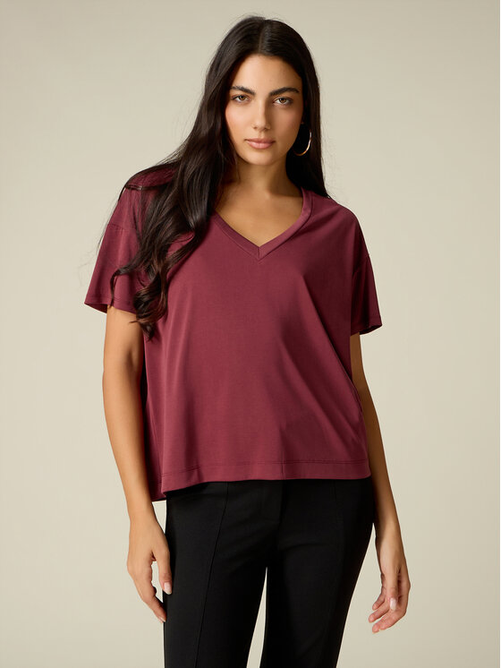 Oltre Oltre T-Shirt G304J104765N036 Bordowy Regular Fit