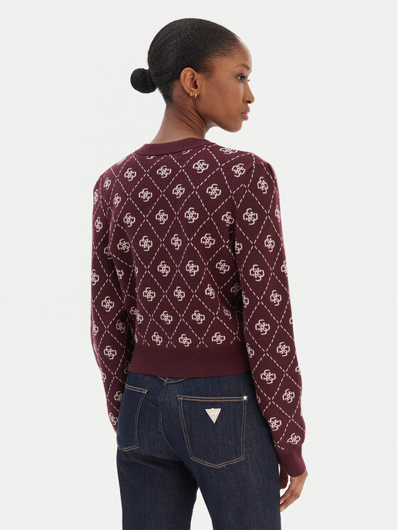 Guess Guess Kardigan W4BR0D Z3JD2 Bordowy Regular Fit