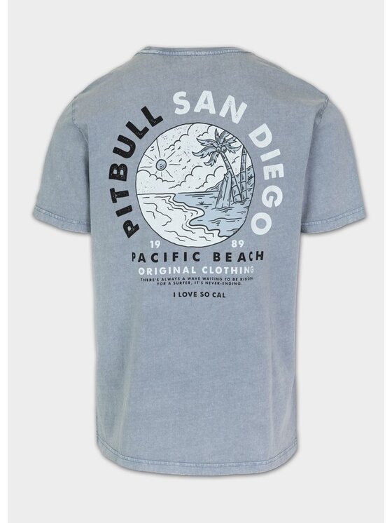 PITBULL PITBULL T-Shirt Koszulka męska Denim Washed PLANET SURF 3XL Błękitny Regular Fit