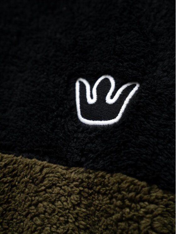 Jigga Wear Jigga Wear Bluza Sherpa Rozpinana Do Połowy Polarowa Miś Męska Oversize Czarna Oliwkowa Jigga Track XL Czarny Regular Fit