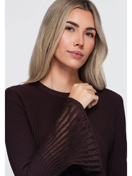 Ombre Ombre Bluzka OW-TS-E0090 Brązowy Slim Fit