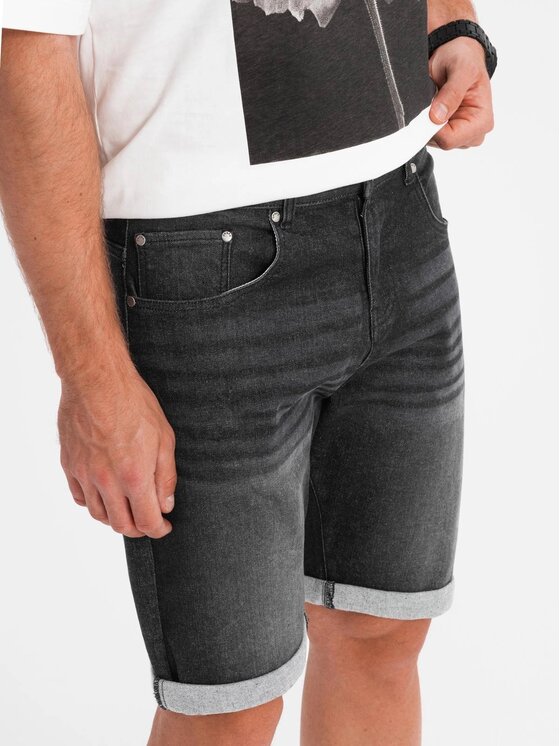 Ombre Ombre Szorty jeansowe OM-SRDS-0164 Czarny Regular Fit