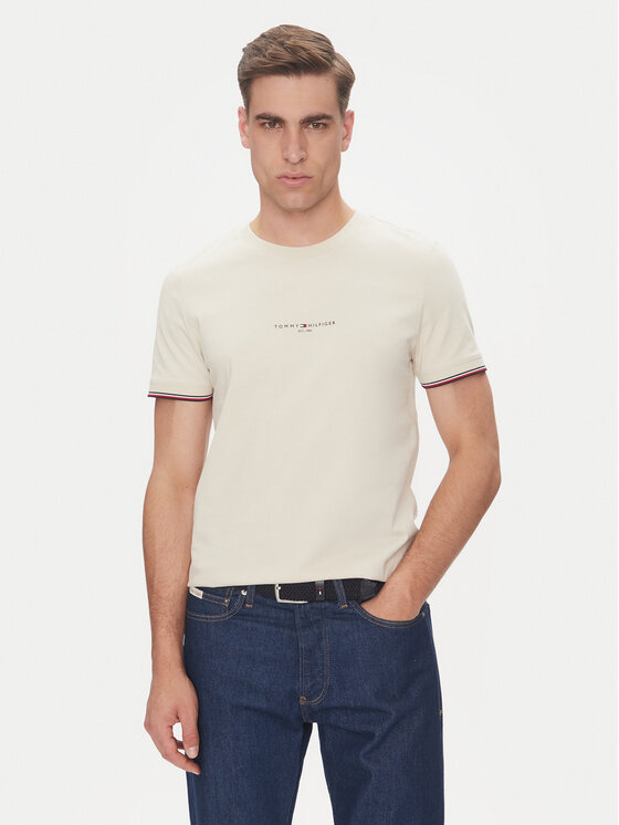 Tommy Hilfiger Tommy Hilfiger Tricou Logo MW0MW32584 Bej Regular Fit