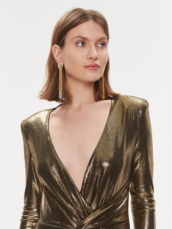 Nissa Nissa Официална рокля RS14413 Златист Slim Fit