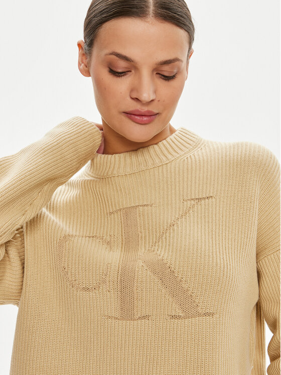 Calvin Klein Jeans Calvin Klein Jeans Kampsun Logo Intarsia J20J223615 Beež Relaxed Fit