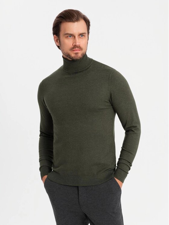 Ombre Ombre Sweter OM-SWTN-0127 Zielony Regular Fit