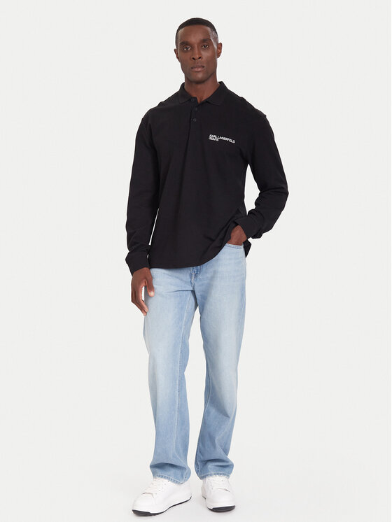 Karl Lagerfeld Jeans Karl Lagerfeld Jeans Тениска с яка и копчета A4M17028 Черен Regular Fit