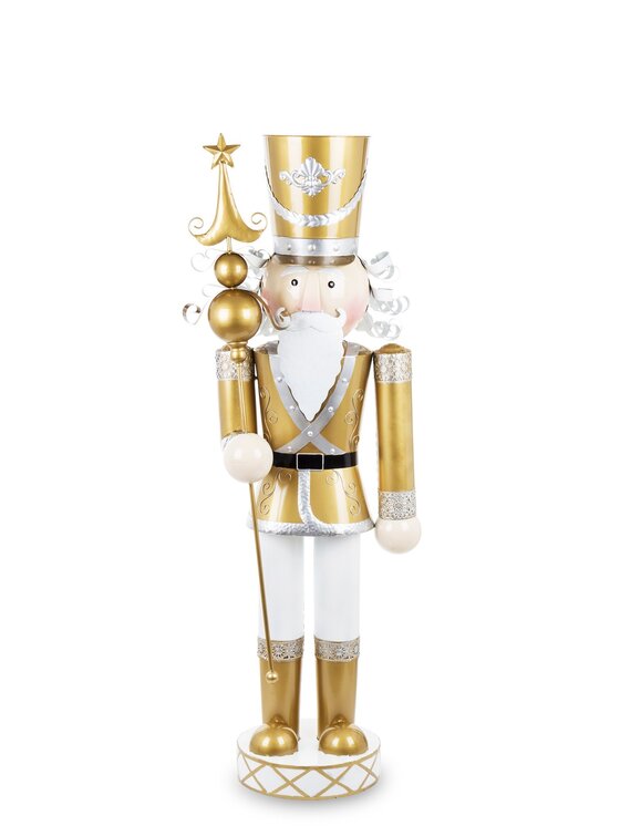 MIAhome MIAhome Figurka Dziadek do Orzechów metalowy złoto-biały 148 cm Złoty
