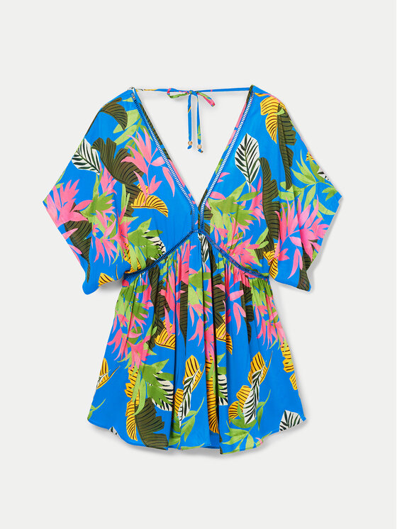 Desigual Desigual Pludmales kleita Tropical Party 24SWMW23 Zils Loose Fit