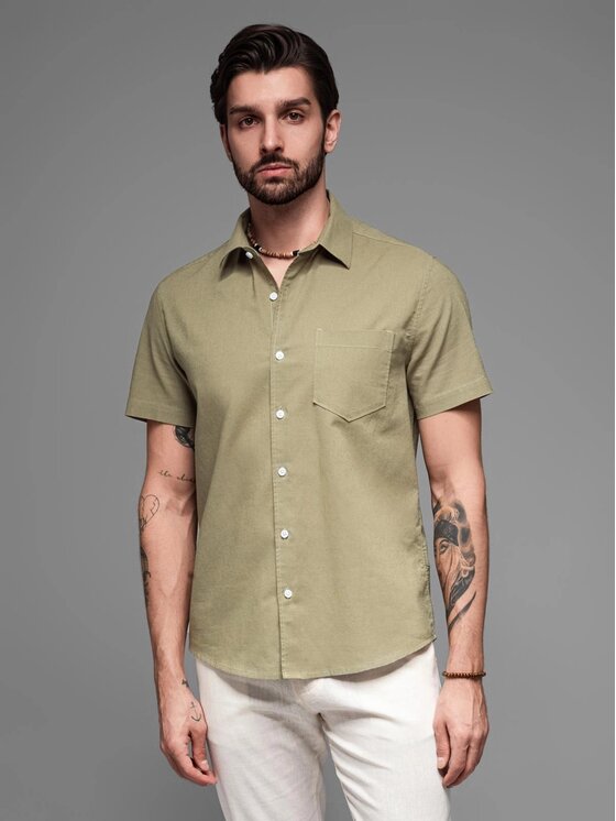 Ombre Ombre Koszula OM-SHSS-0167 Zielony Regular Fit