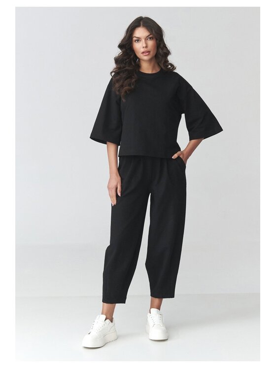 Makadamia Makadamia Dres M916 Czarny Loose Fit