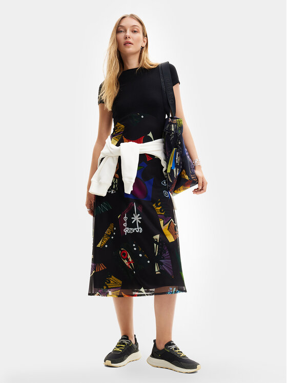 Desigual Desigual Haljina za svaki dan MONSIEUR CHRISTIAN LACROIX Lin 24SWVK47 Crna Regular Fit