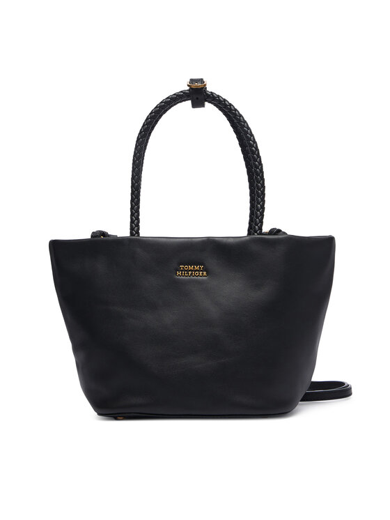 Tommy Hilfiger Tommy Hilfiger Ročna torba Th Marina Bucket Leather AW0AW18739 Črna