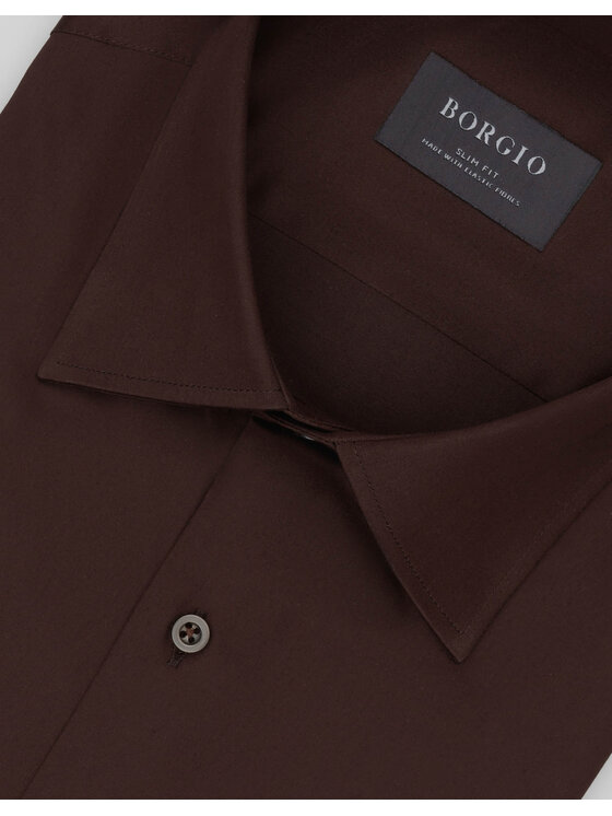 Borgio Borgio Koszula simala 00650 Brązowy Slim Fit