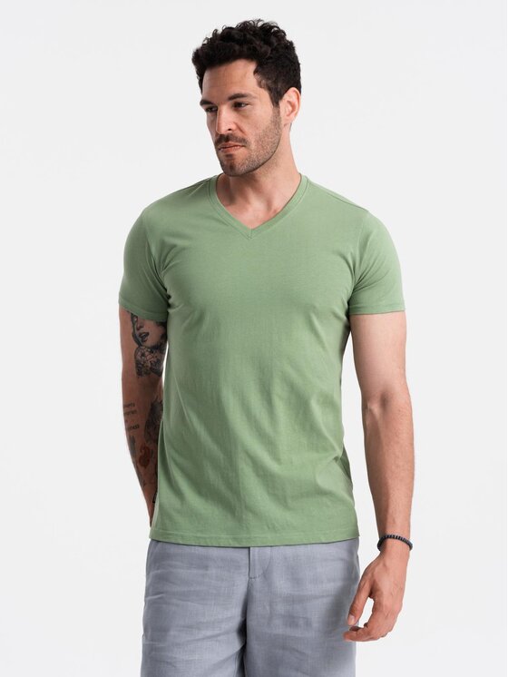 Ombre Ombre T-Shirt OM-TSBS-0145 Zielony Regular Fit