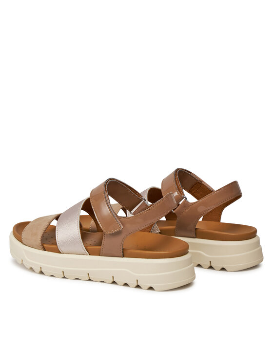 Geox Femme Xand 2s B - Sandales Compensées En Cuir Métallisé Avec Boucle Réglable